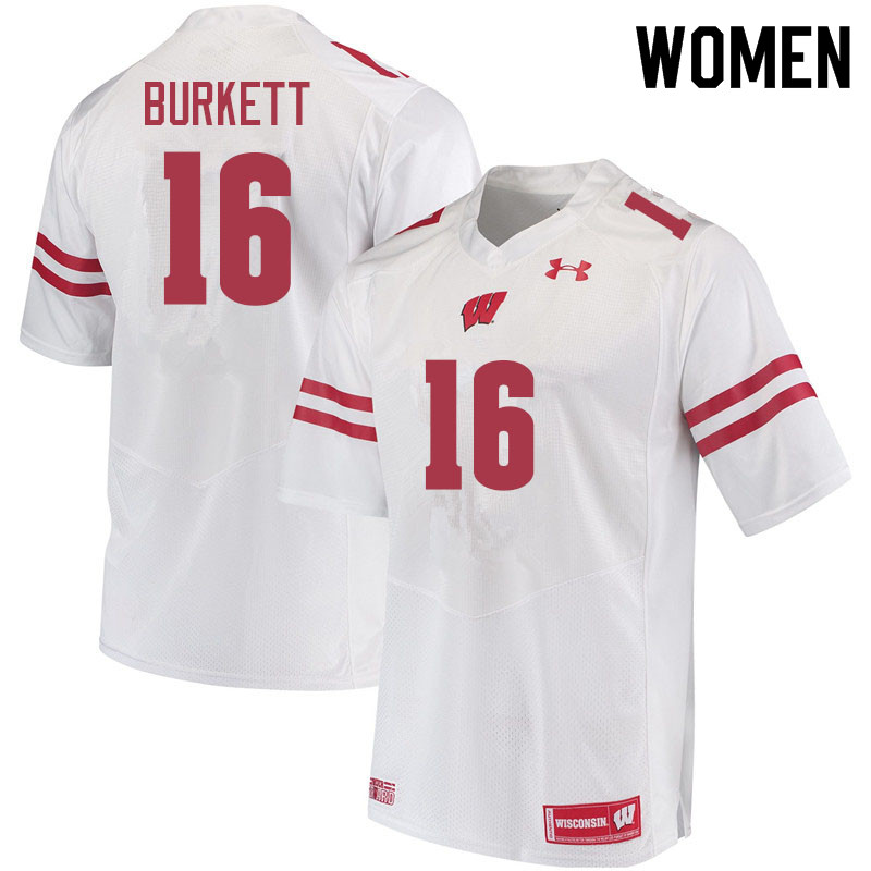 Women #16 Myles Burkett Wisconsin Badgers College Football Jerseys Sale-White